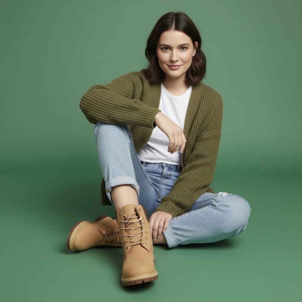 WOMEN'S TIMBERLAND UNIQUE WATERPROOF BOOTS. NATURAL WITH BRONZE LOGO AND PADDING